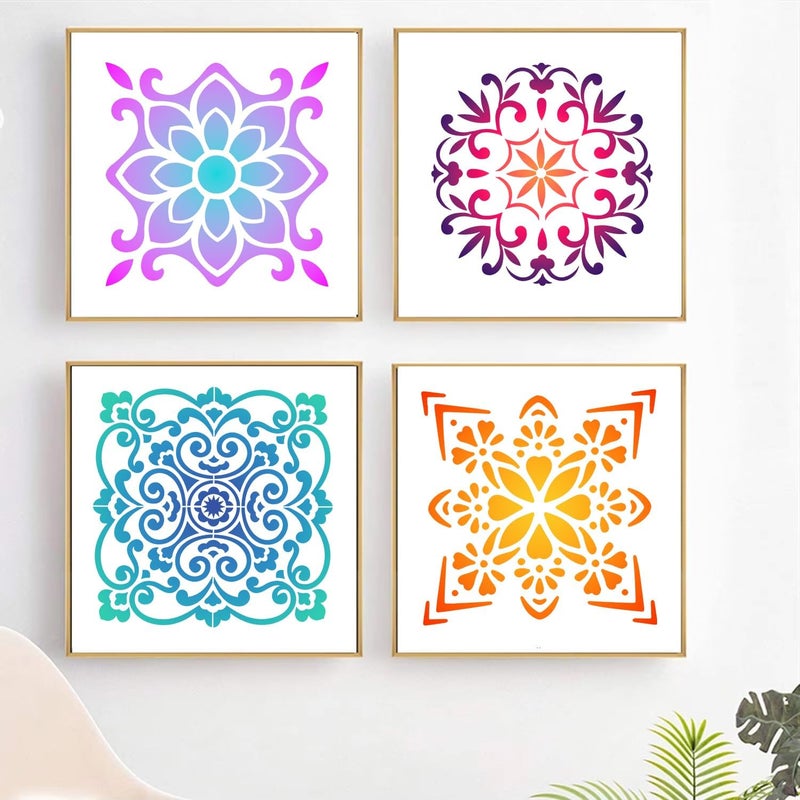 Resflyar 8 PCS Reusable Stencils, Mandala Templates for Painting on Fabric Furniture Wood Floor Wall Tile DIY Art Scrapbook Home Decoration, 5 x 5 Inch - Image 3